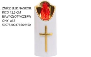 ZNICZ ELEK.NAGROB. RICO 15CM BIAŁY/ZŁOTY/CZERWONY  a12   5907520038047