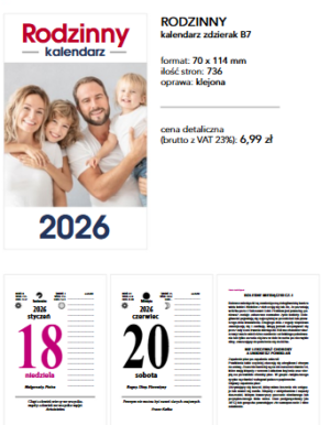 KALENDARZ ZDZIERAK RODZINNY B7 2026 a12 5904830716207