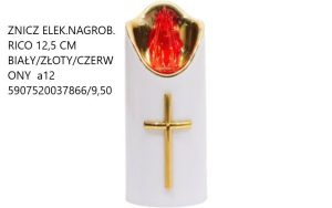 ZNICZ ELEK.NAGROB. RICO 15CM BIAŁY/ZŁOTY/CZERWONY  a12   5907520038047